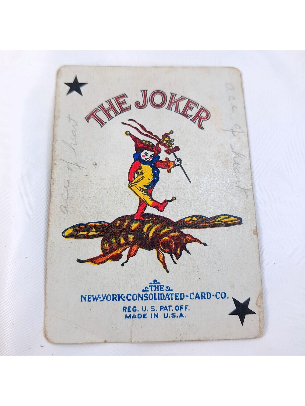 New York Consolidated Co Company Joker Single Playing Card clown bee jester USA
